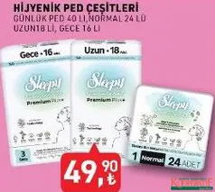 SLEEPY HİJYENİK PED ÇEŞİTLERİ fiyat ve kampanya bilgisi